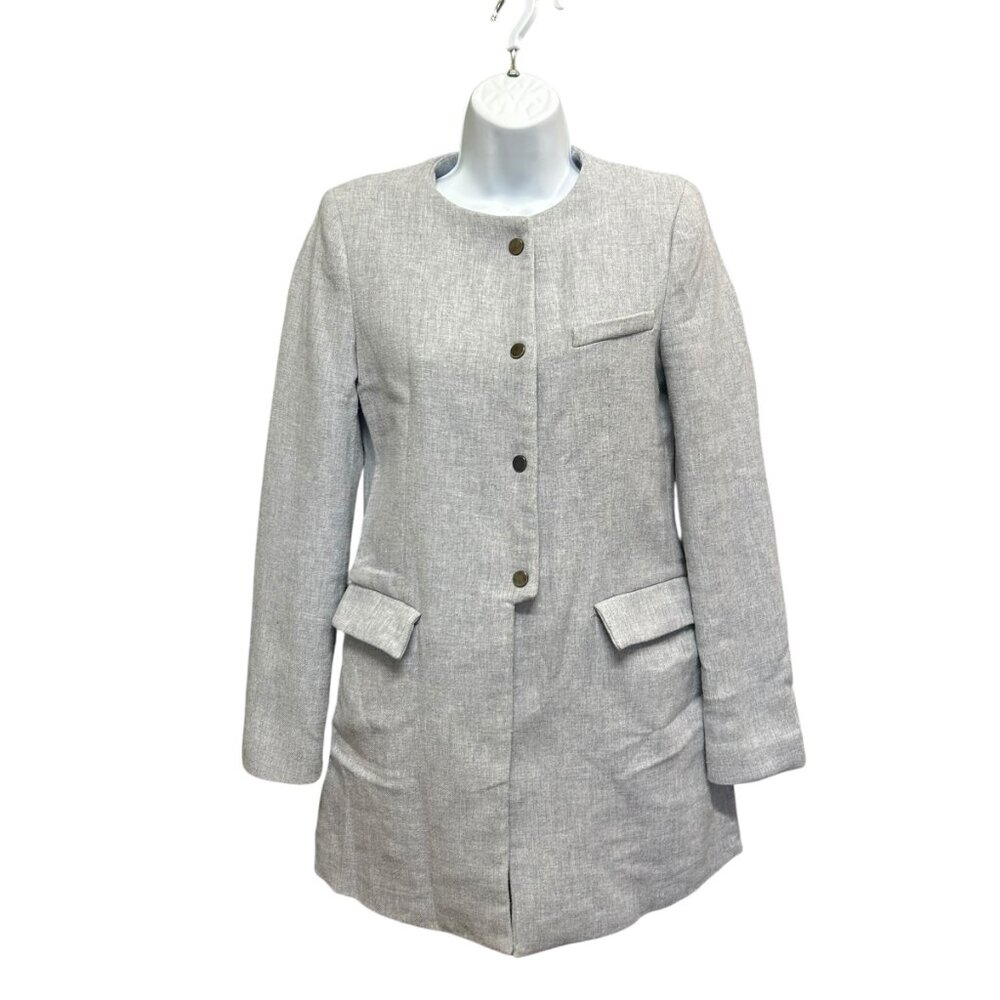 ZARA BASIC Grey Collarless Frock Coat Longline Blazer Jacket Size S